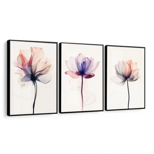 Kit Quadros Decorativos Flores Rosas Moderno Moldura e Vidro