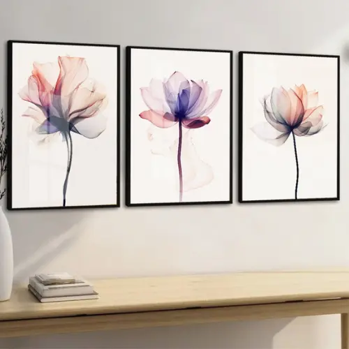 Kit Quadros Decorativos Flores Rosas Moderno Moldura e Vidro