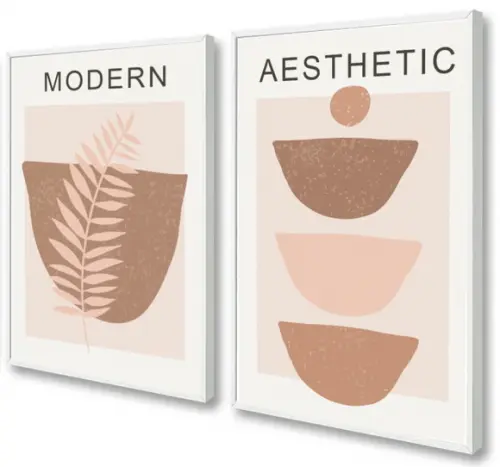 Kit Quadros Decorativos Folhagem Abstrato Terracota Moldura