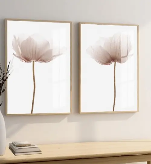 Kit Quadros Decorativos Flores Para Sala Com Moldura e Vidro