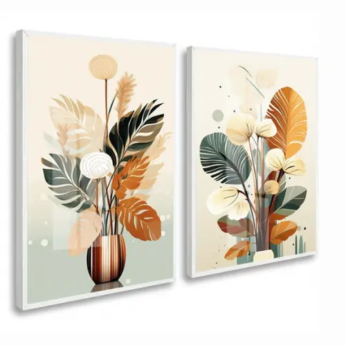 Kit Quadros Decorativos Folhagem Moderna Sala Moldura Vidro