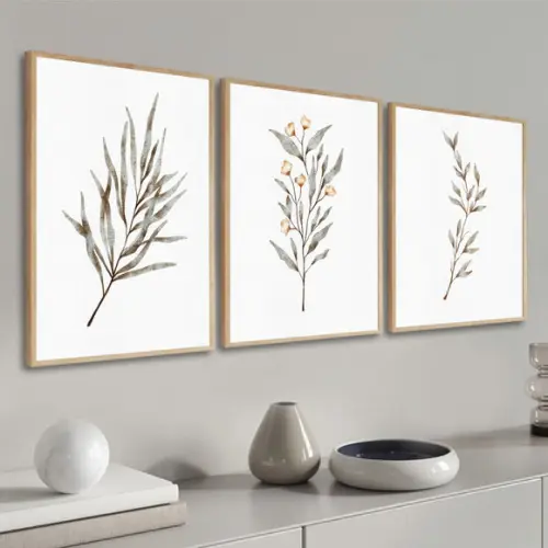 Kit Quadros Decorativos Folhagem Moderna Sala Quarto Moldura