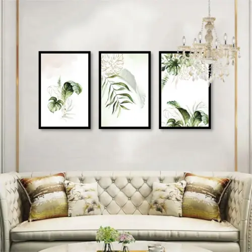 Kit Quadros Decorativos Folhagem Verde Para Sala Com Moldura