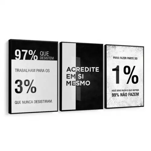 Kit Quadros Decorativos Frase Motivacional Escritório Vidro