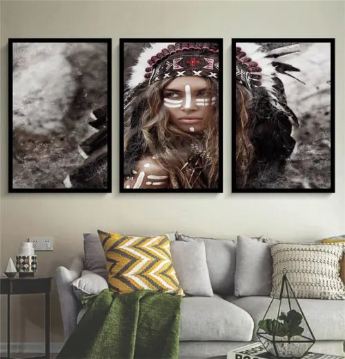 Kit Quadros Decorativos India para Sala Moderno com Moldura