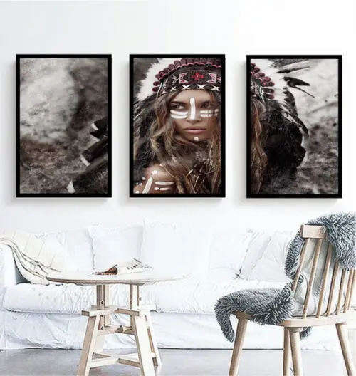 Kit Quadros Decorativos India para Sala Moderno com Moldura