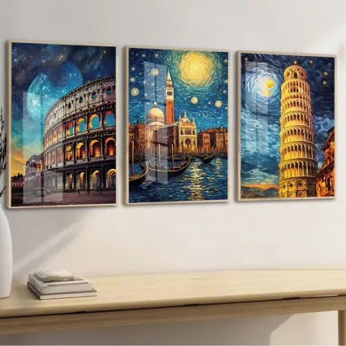 Kit Quadros Decorativos Itália Cidades Coliseu Moldura Vidro