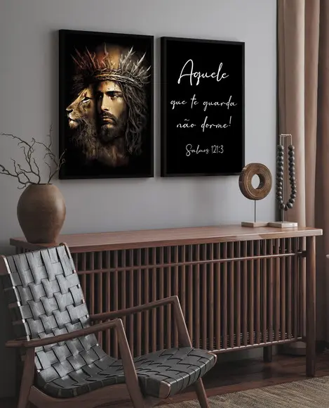 Kit Quadros Decorativos Jesus Frase Salmos Religião Moldura