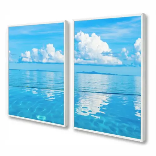 Kit Quadros Decorativos Mar Azul Paisagem Para Sala Moldura