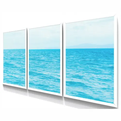Kit Quadros Decorativos Mar Azul Praia Para Sala Com Moldura