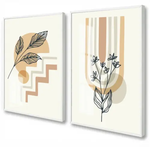 Kit Quadros Decorativos Moderno Abstrato Com Moldura e Vidro
