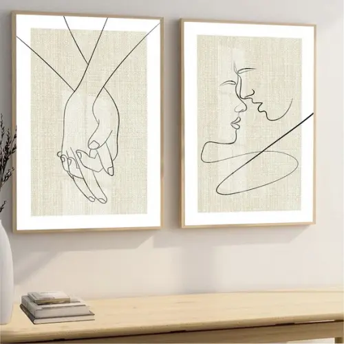 Kit Quadros Decorativos Moderno Quarto Casal Moldura e Vidro