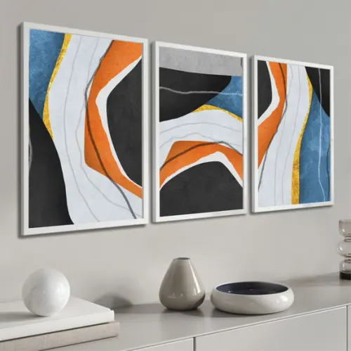 Kit Quadros Decorativos Modernos Abstrato para Sala Moldura