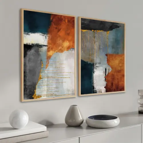 Kit Quadros Decorativos Modernos Abstratos Para Sala Moldura