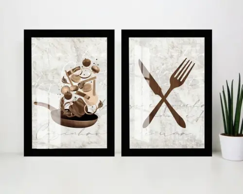Kit Quadros Decorativos Modernos Cozinha Vidro e Moldura