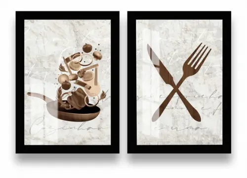 Kit Quadros Decorativos Modernos Cozinha Vidro e Moldura