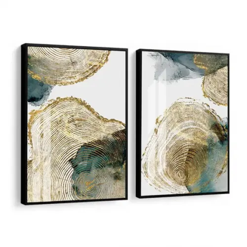 Kit Quadros Decorativos Modernos Dourado Com Moldura e Vidro