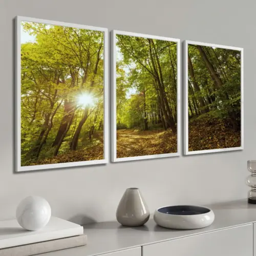 Kit Quadros Decorativos Modernos Floresta Verde com Moldura