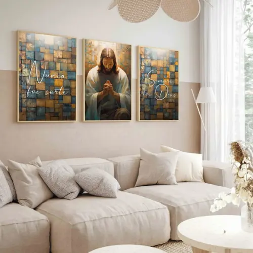Kit Quadros Decorativos Modernos Jesus Cristo Frases Moldura