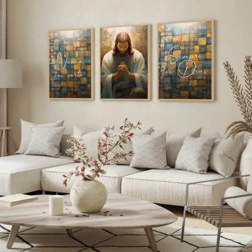 Kit Quadros Decorativos Modernos Jesus Cristo Frases Moldura