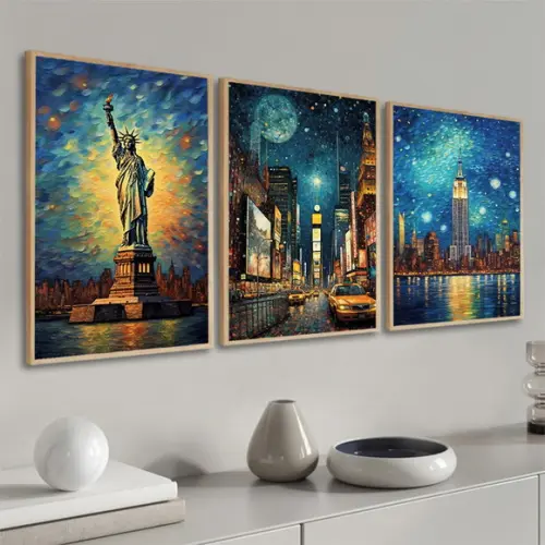 Kit Quadros Decorativos Modernos Nova York Colorido Moldura