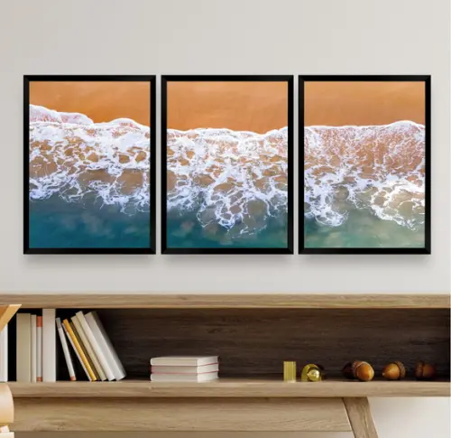 Kit Quadros Decorativos Modernos Paisagem Mar Praia Moldura
