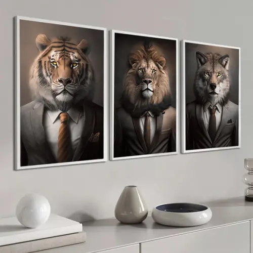 Kit Quadros Decorativos Motivação Escritório Animais Moldura