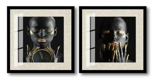 Kit Quadros Decorativos Mulheres Negras Com Moldura e Vidro
