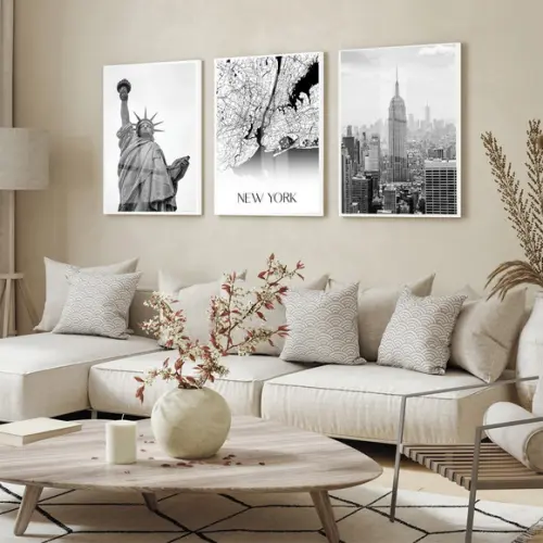 Kit Quadros Decorativos Nova York Cidade Manhattan com Vidro