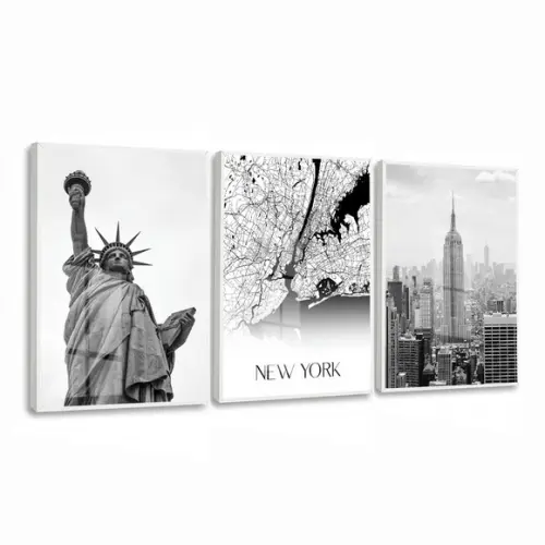 Kit Quadros Decorativos Nova York Cidade Manhattan com Vidro