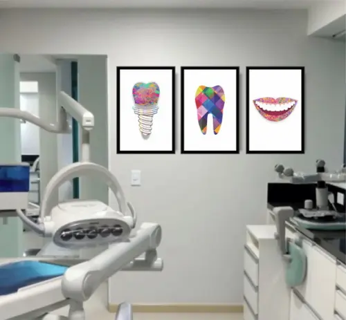 Kit Quadros Decorativos Para Consultório Odontologia Moldura