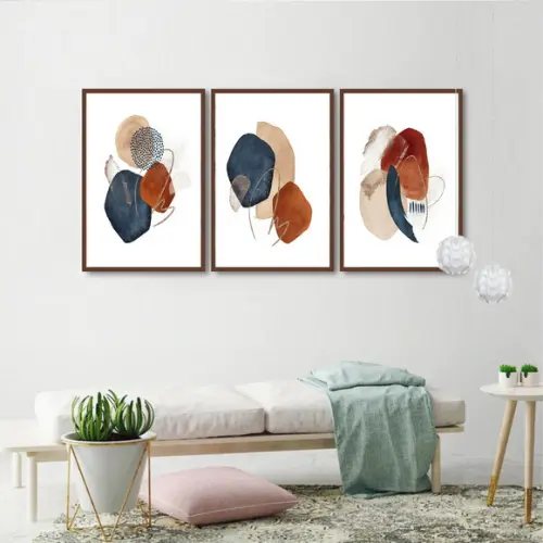 Kit Quadros Decorativos Para Sala De Estar Abstrato Moldura