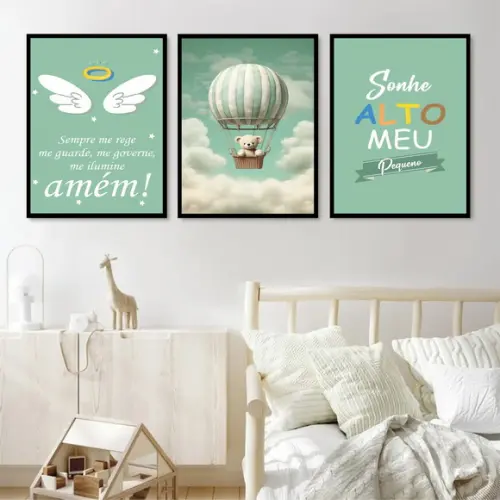 Kit Quadros Decorativos Personalizado Infantil Azul Moldura