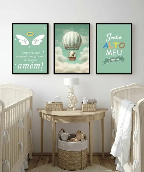 Kit Quadros Decorativos Personalizado Infantil Azul Moldura