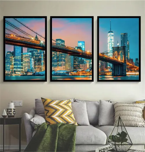 Kit Quadros Decorativos Ponte Brooklyn Nova York Com Moldura
