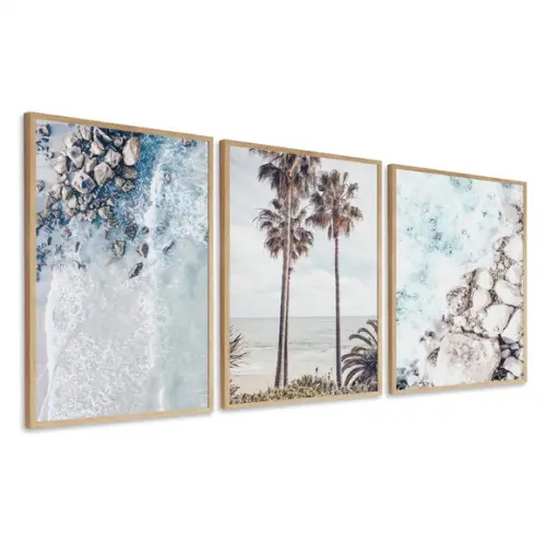 Kit Quadros Decorativos Praia Paisagem Mar Coqueiro Moldura