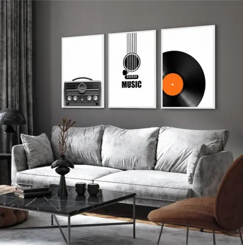 Kit Quadros Decorativos Rádio Disco de Vinil Vintage Moldura