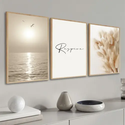 Kit Quadros Decorativos Respire Praia Folhagem Boho Moldura