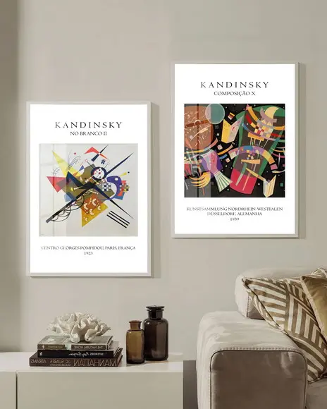 Kit Quadros Decorativos Sala Abstrato Kandinsky Com Moldura