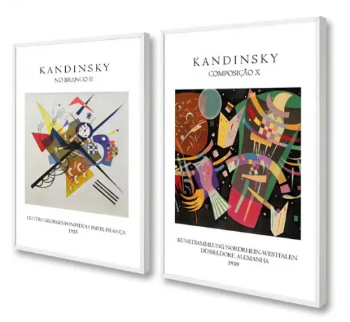 Kit Quadros Decorativos Sala Abstrato Kandinsky Com Moldura