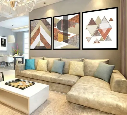 Kit Quadros Decorativos Trio Abstrato Geométrico Conjunto