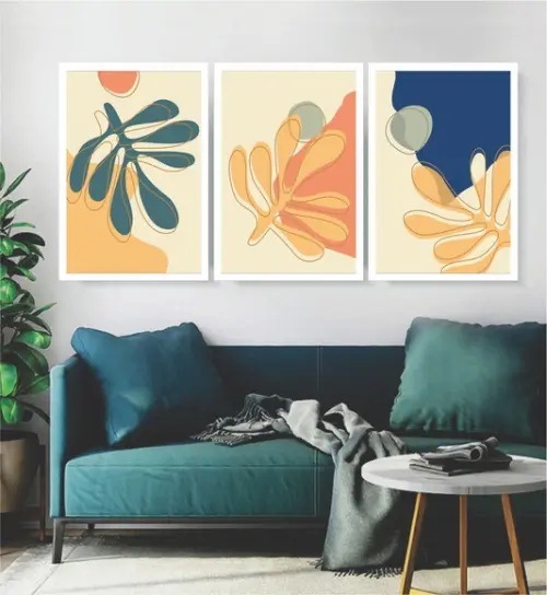 Kit Quadros Folhagem Desenho Decoração Conjunto Com Moldura