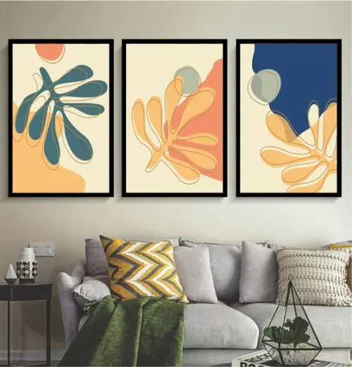 Kit Quadros Folhagem Desenho Decoração Conjunto Com Molduras