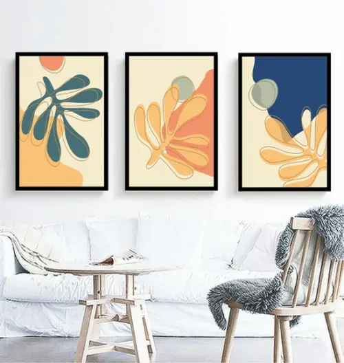 Kit Quadros Folhagem Desenho Decoração Conjunto Com Molduras