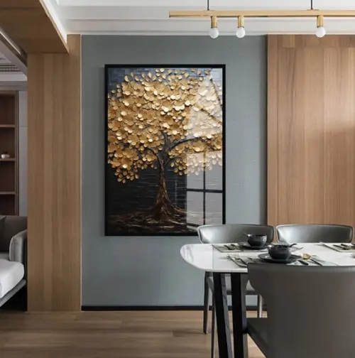 Quadro Decorativo Abstrato Arvore Dourada Grande Luxo Vidro
