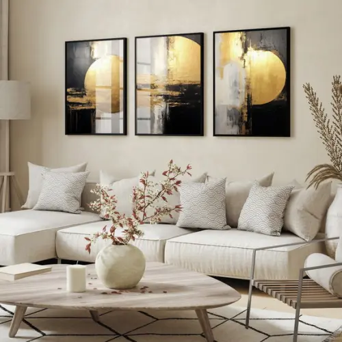 Quadro Decorativo Abstrato Dourado Moderno Moldura e Vidro