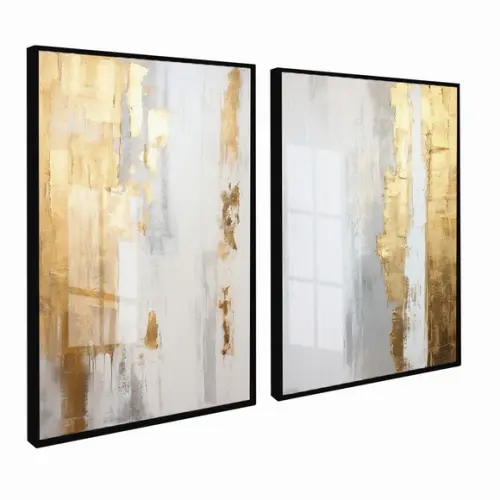 Quadro Decorativo Abstrato Dourado Moderno Moldura e Vidro