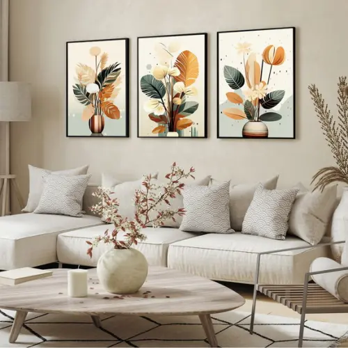Quadro Decorativo Abstrato Folhagem Moderna Sala com Moldura
