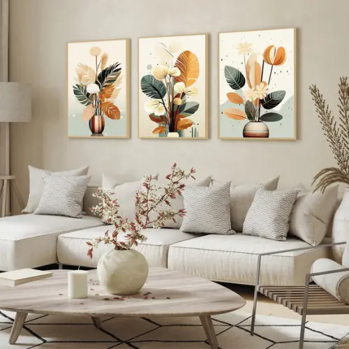 Quadro Decorativo Abstrato Folhagem Moderna Sala com Moldura