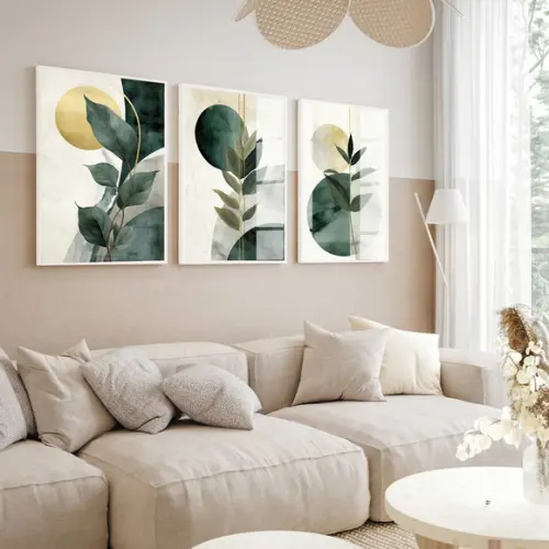 Quadro Decorativo Abstrato Folhagem Verde Luxo Moldura Vidro